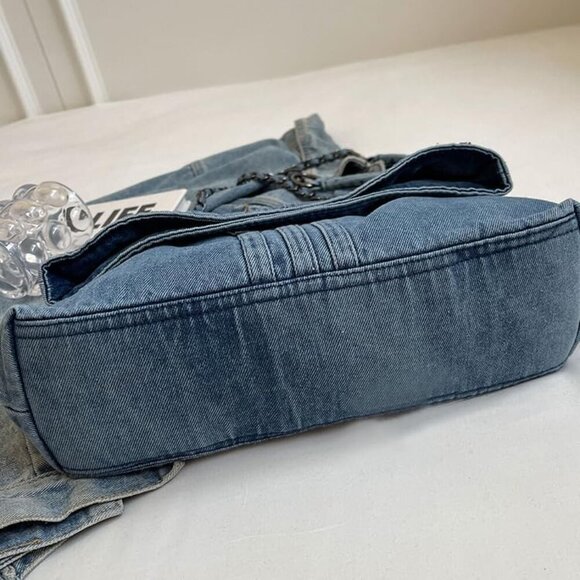 Women Denim Shoulder Handbag Retro Crossbody Bag Large Capacity Tote Purse Chain - Picture 6 of 6